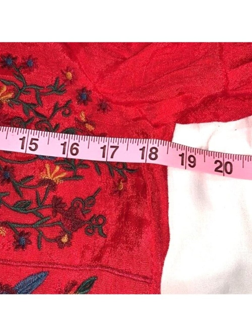 Umgee USA Womens Red Embroidered Bell Sleeve Boho Dress M Rayon Flowy Fit - Picture 15 of 16